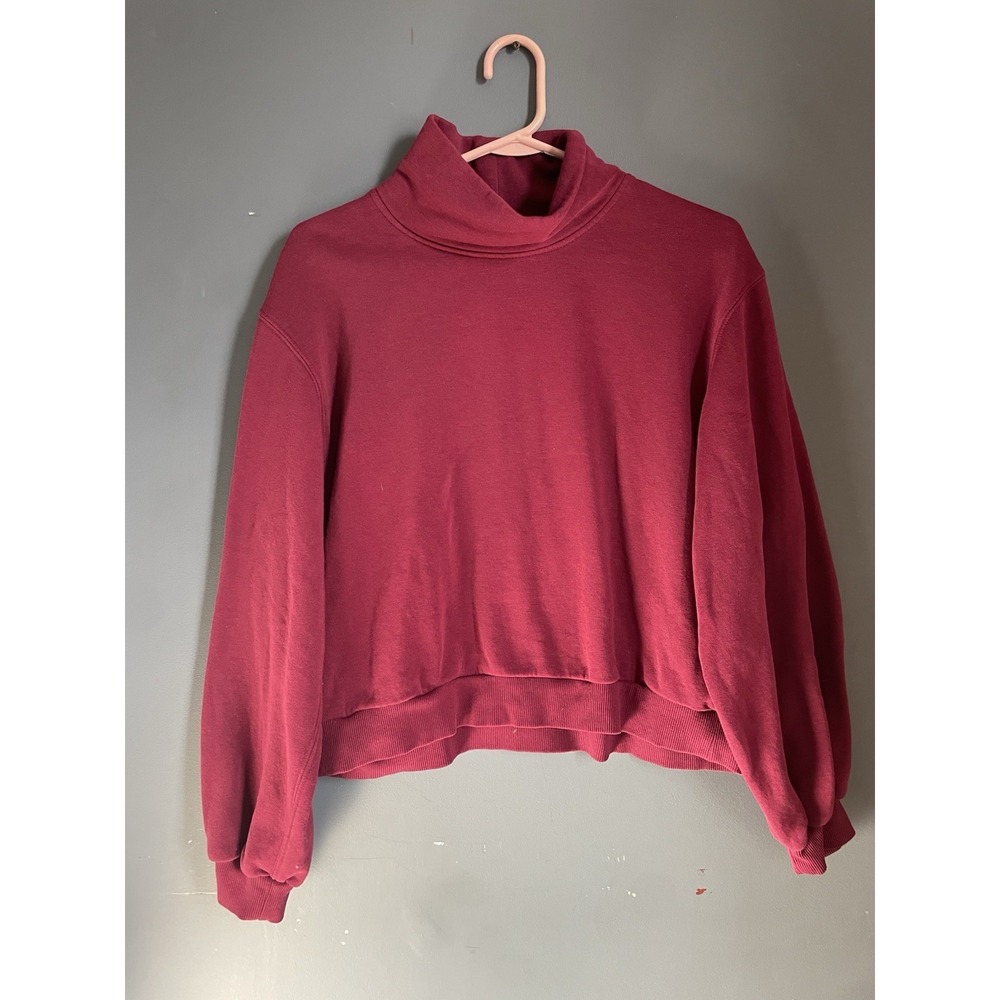 Time and Tru Women Burgundy Turtleneck Sweatshirt Pullover Cropped Size M